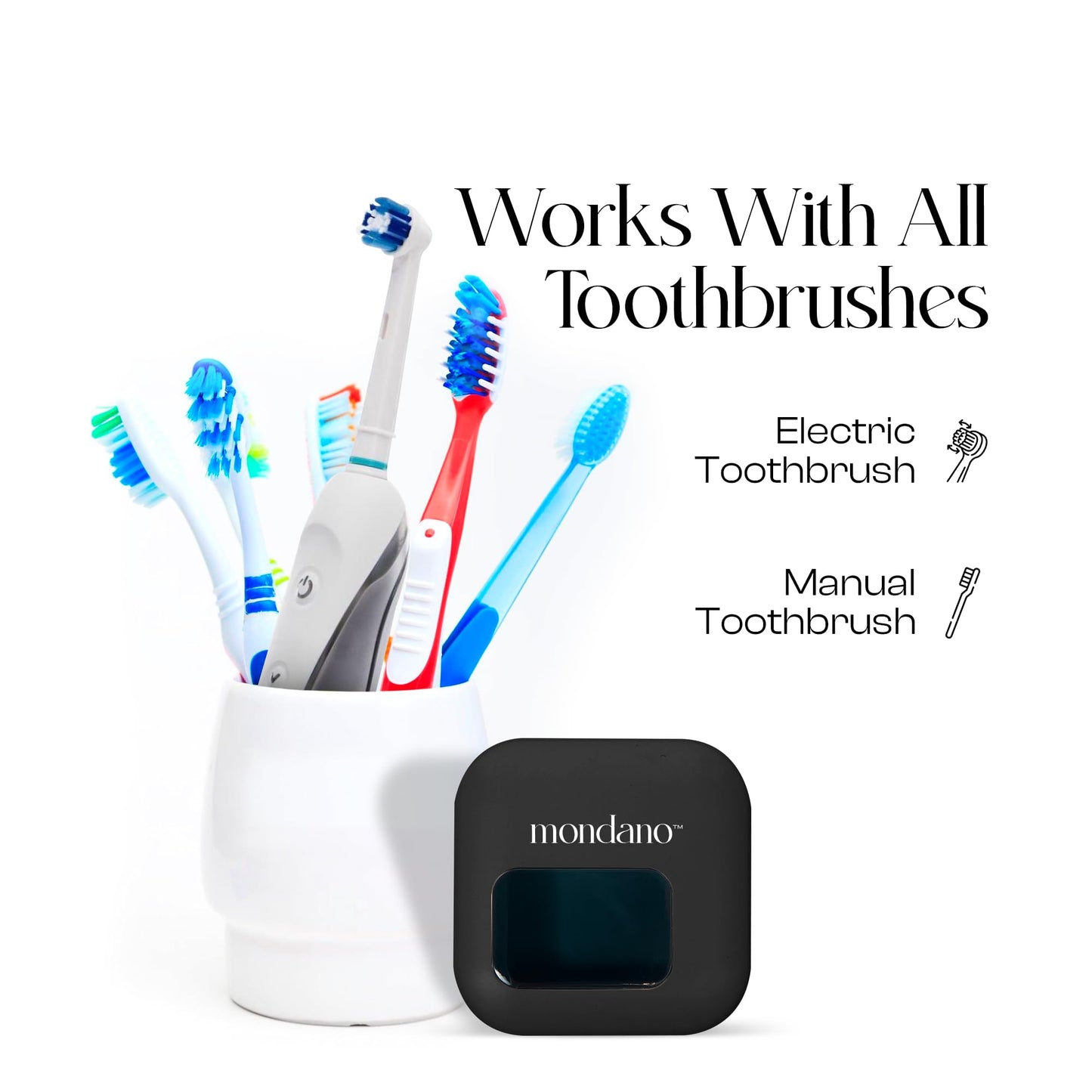 Mondano UV-C Toothbrush Sanitizer and Holder, Toothbrush Case - Manual/Electric Toothbrush Cover for Any Toothbrush Head - Rechargeable Toothbrush Travel Case, Tooth Brush Cover Cap for Home
