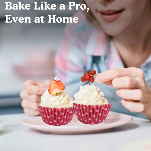 Regency Wraps Greaseproof Professional Grade Baking Cups, Pack of 40, Standard Liners, Pink/White Polka Dots, for Cupcakes, Muffins, Candy, Non Stick
