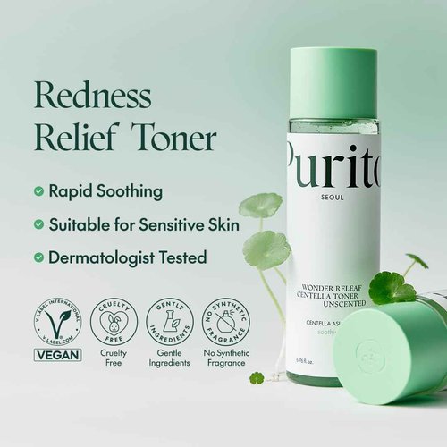 PURITO Seoul Wonder Releaf Centella Toner Unscented Korean Centella, for Sensitive Skin, Soothing, Facial Toner for face, K-Beauty, 200ml 6.76 fl.oz