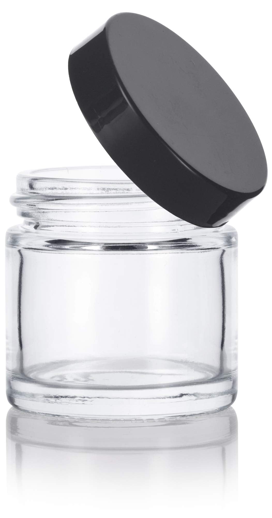 1 oz / 30 ml Clear Thick Wall Glass Jar with Black Lids (12 Pack) Airtight, Smell Proof