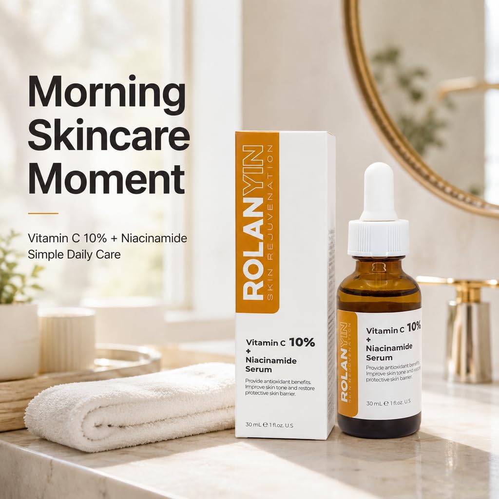 ROLANYIN Vitamin C 10% + Niacinamide Facial Serum Hydration Reducing Fine Lines Wrinkles Skin Firming Anti Aging Formula Boosting Radiance Improving Texture Skin Care