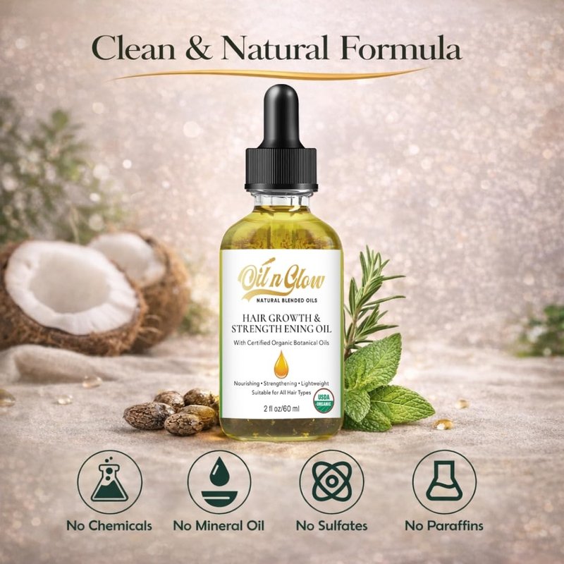 OilnGlow USDA Certified Organic 9 in 1 Natural Hair Serum for Hair Growth, & Strengthening With Rosemary Oil for Hair Growth, & Scalp DHT Blocker Peppermint Hair Oil Growth 2 FL