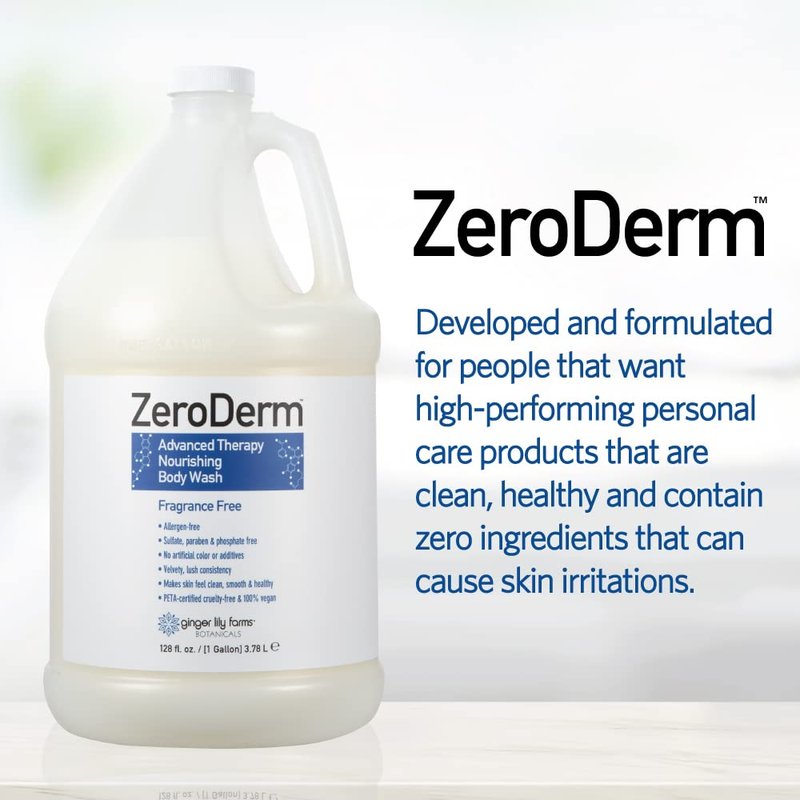 Ginger Lily Farms Botanicals ZeroDerm Advanced Therapy Nourishing Body Wash, 100% Vegan & Cruelty-Free, Fragrance Free, 1 Gallon (128 Fl. Oz.) Refill