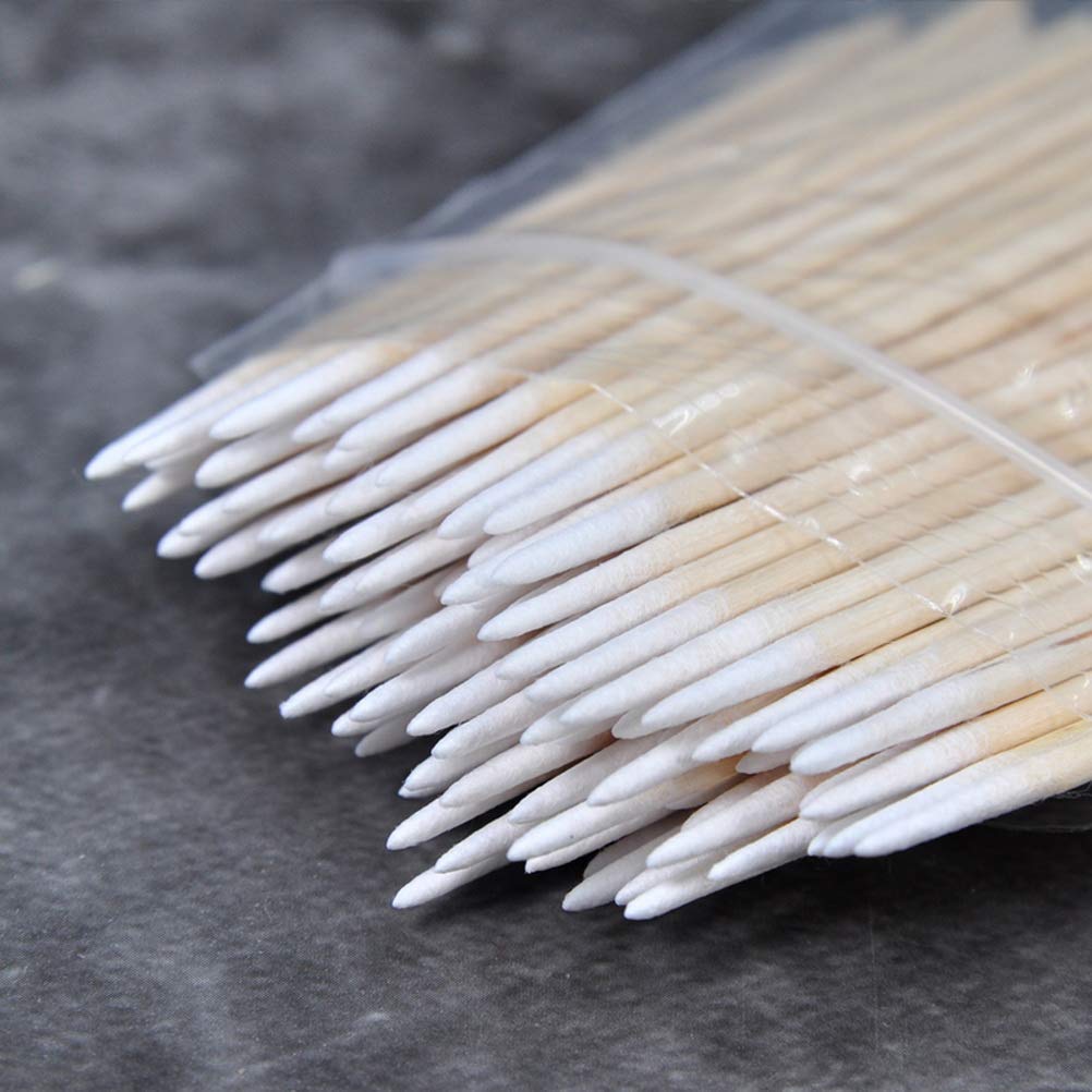 RIKWOG 200pcs Pointed Cotton Swabs, 4 inch Precision Microblading Cotton Swab Cotton Sticks Applicator for Eyebrow Tattoo Beauty Make-up Nail Clean, Wood Handle Pointed Tip Head