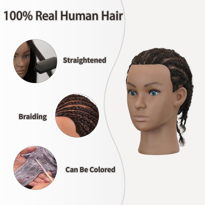Sirydtm Afro Kinky Curly Mannequin Head - 100% Human Hair for Braiding, Styling & Cutting - Salon Training Head with Stand for Coloring, Bleaching & Updos