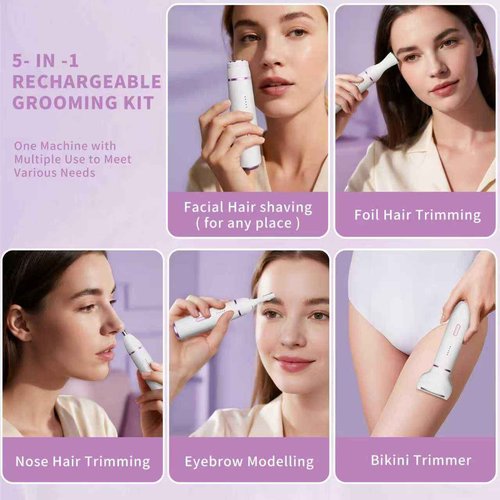 Electric Razor for Women- 5 in 1 Electric Shaver for Women, Wet & Dry Bikini Trimmer and Facial Hair Remover,Eyebrow Razors Nose Hair Trimmer Rechargeable Hair Removal Kit for Full-Body Hair 831