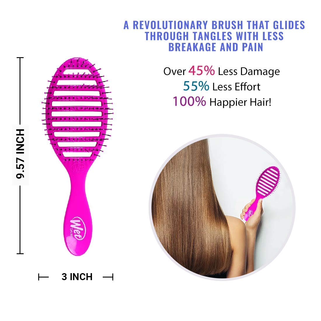 Wet Brush Speed Dry Hair Brush - Pink - Vented Design and Ultra Soft HeatFlex Bristles Are Blow Dry Safe With Ergonomic Handle Manages Tangle and Uncontrollable Hair - Pain-Free