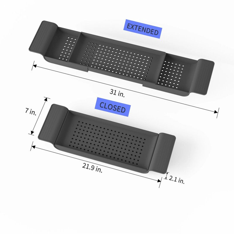 Adjustable Bathtub Tray for Relaxation – Expandable Bath Caddy with Divided Storage, Slip-Resistant Design, Holds Books, Tablets, Wine & Spa Essentials – Waterproof & Durable Plastic