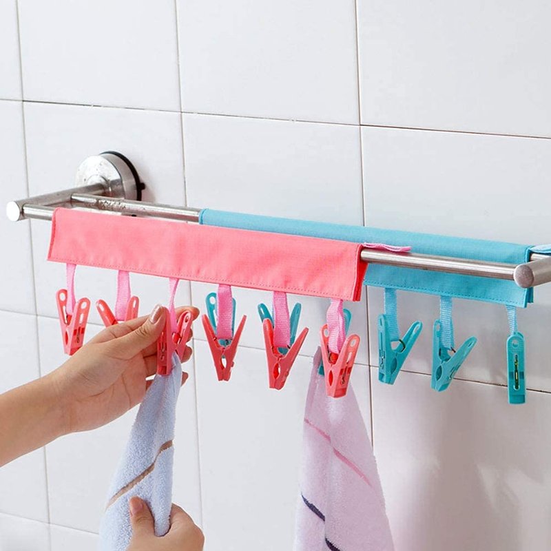 TamBee Travel Hangers Foldable for Suitcase Clothespin Travel Portable Folding Clothes Drying Hanger with 6 Clips Pack of 3 (Black, Red, Rose red)