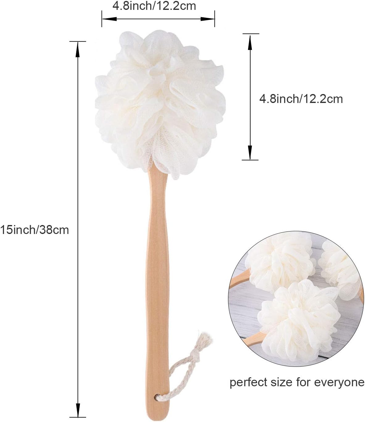 Loofah with Handle, Loofah on a Stick, Shower Sponge with Handle, Bath Brush, Shower Brush for Body, Back Scrubber for Shower, PE Soft Mesh Luffa for Men and Women