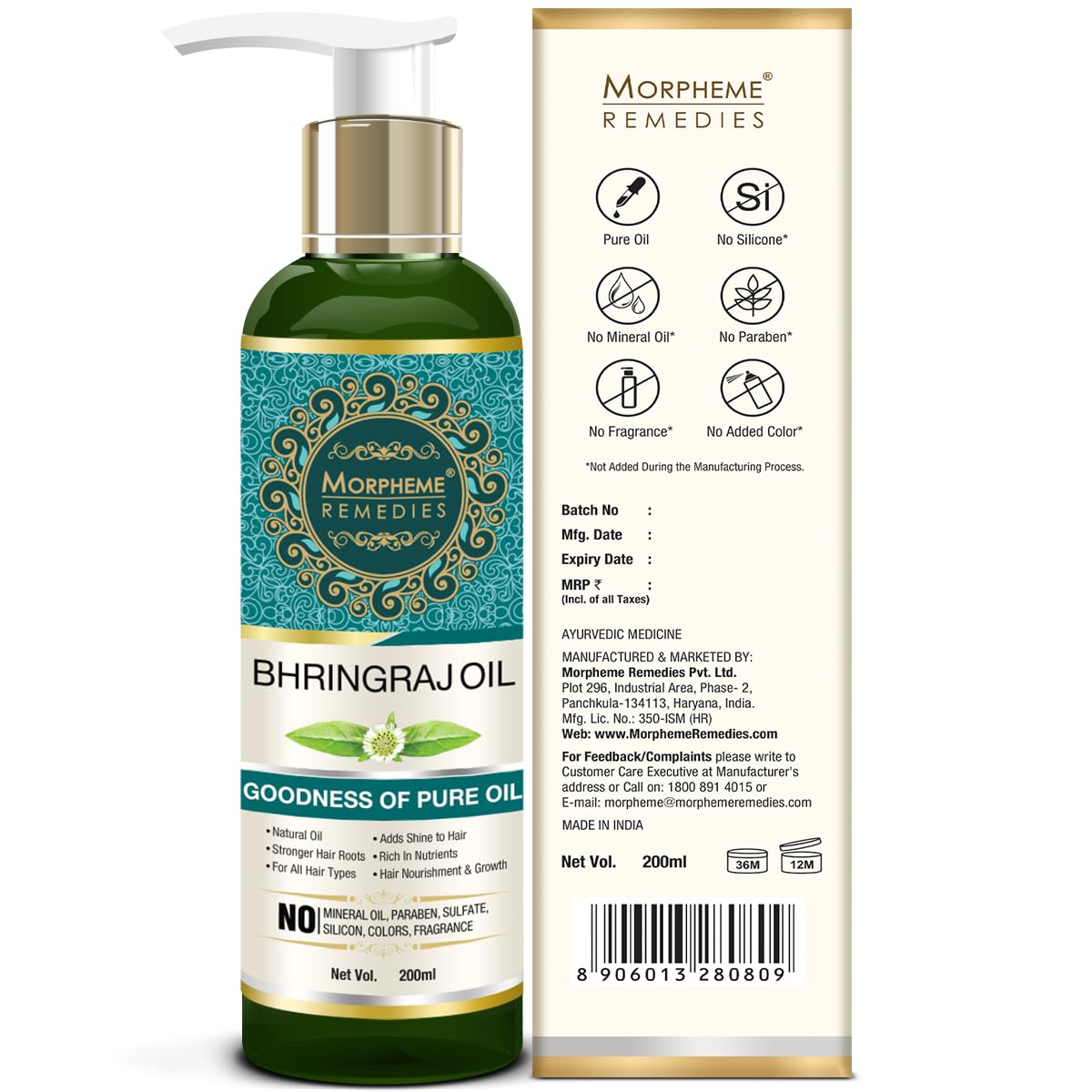 Morpheme Remedies Pure ColdPressed Bhringraj Oil (No Mineral Oil & Sulphate), 200ml