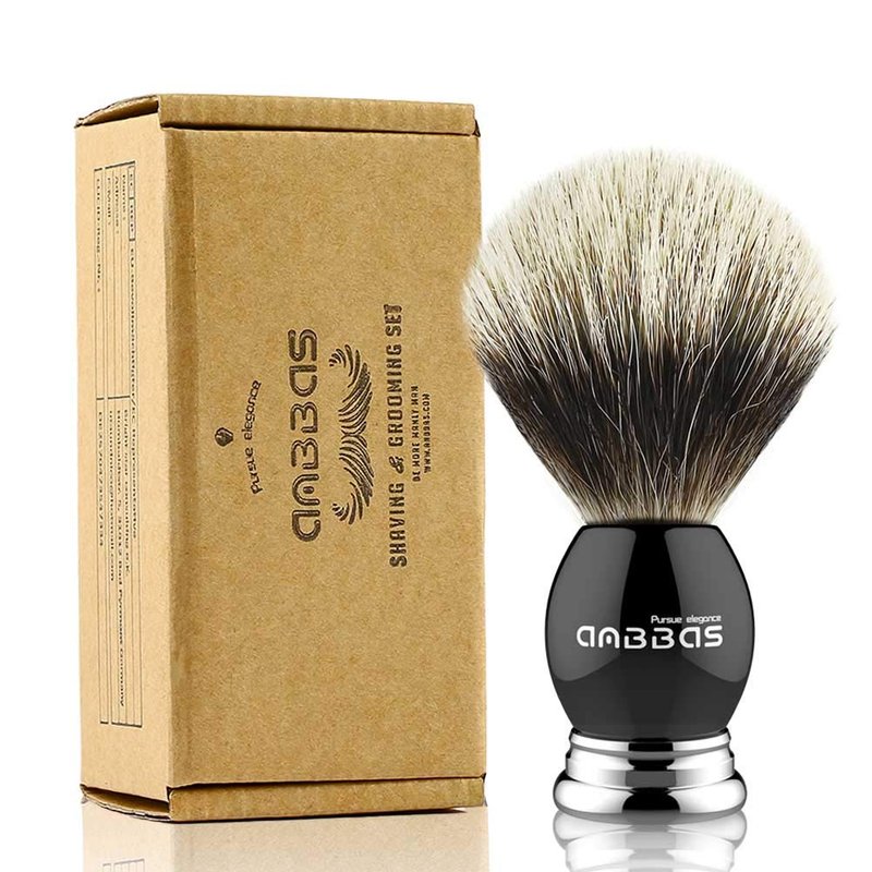 Anbbas Silvertip Badger Shaving Brush,Black Resin & Alloy Handle for Men Wet Shave,Pure Badger Hair,No Hair Shedding,No Terrible Smell