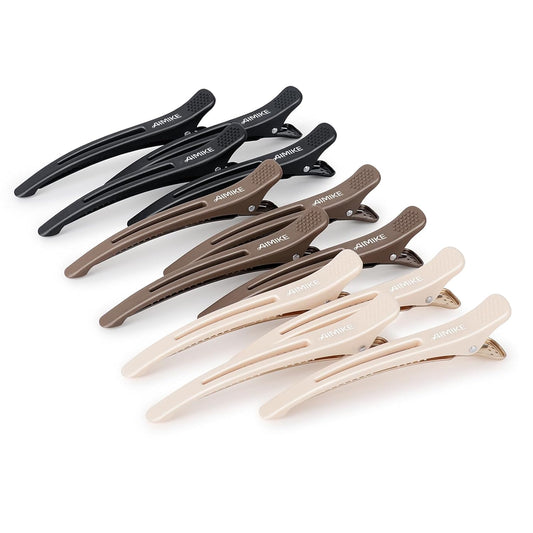 AIMIKE 6pcs Professional Hair Clips for Styling Sectioning, Anti-Slip No-Trace Duck Billed Hair Clips with Silicone Band, Salon and Home Hair Cutting Clips for Hairdresser, Women, Men - 4.3” Long