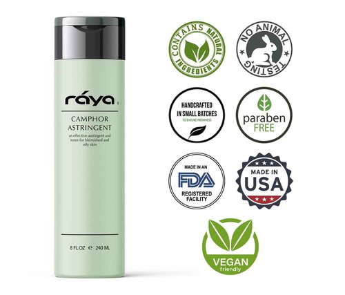 RAYA Camphor Astringent (204) - Facial Toner for Oily and Break-Out Skin, Dries Up Blemishes and Controls Excessive Oiliness, Made with Camphor and Eucalyptus, Skin Essence for Acne Prone Skin, 8 oz