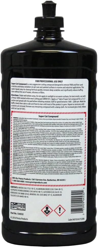 Presta Super Cut Compound - Remove Heavy Sand Scratches & Oxidation | 32 Oz.