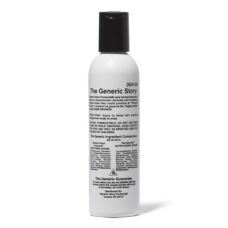 Generic Value Products Smoothing Serum, Styling Cream, AntiFrizz, Thermal Protectant, Conditioning, Wet or Dry Hair, 6 Oz