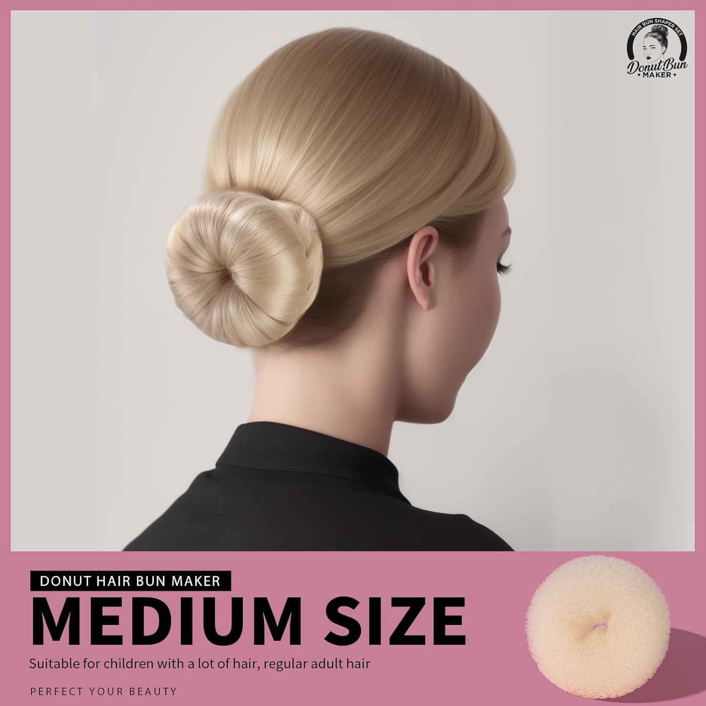 Teenitor Hair Donut, Hair Bun Maker, Black(Extra-large, Large, Medium and Small)