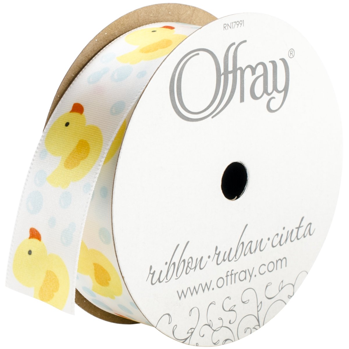 Offray 808335 Rubber Ducky Craft Ribbon, 7/8-Inch x 9-Feet, White
