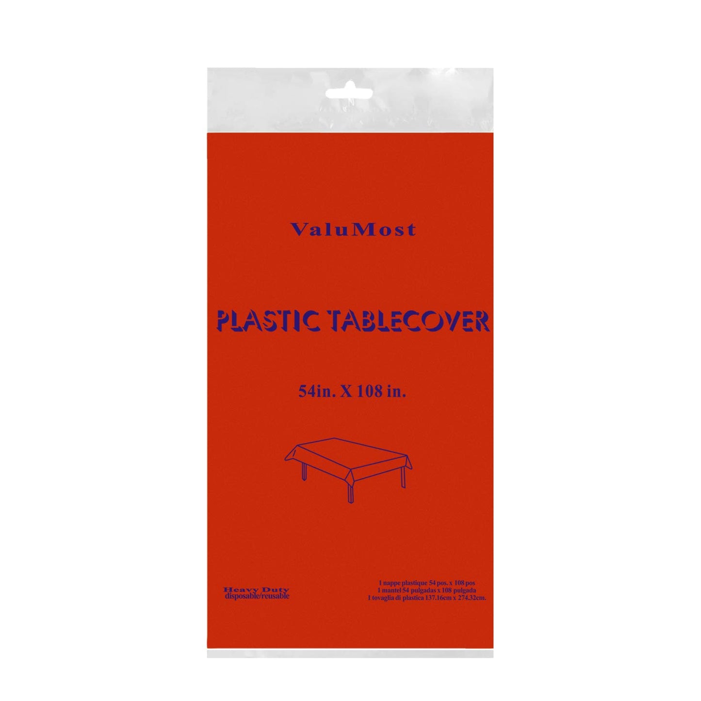Party Essentials ValuMost Plastic Table Cover Available in 36 Colors, 54" x 108", Red