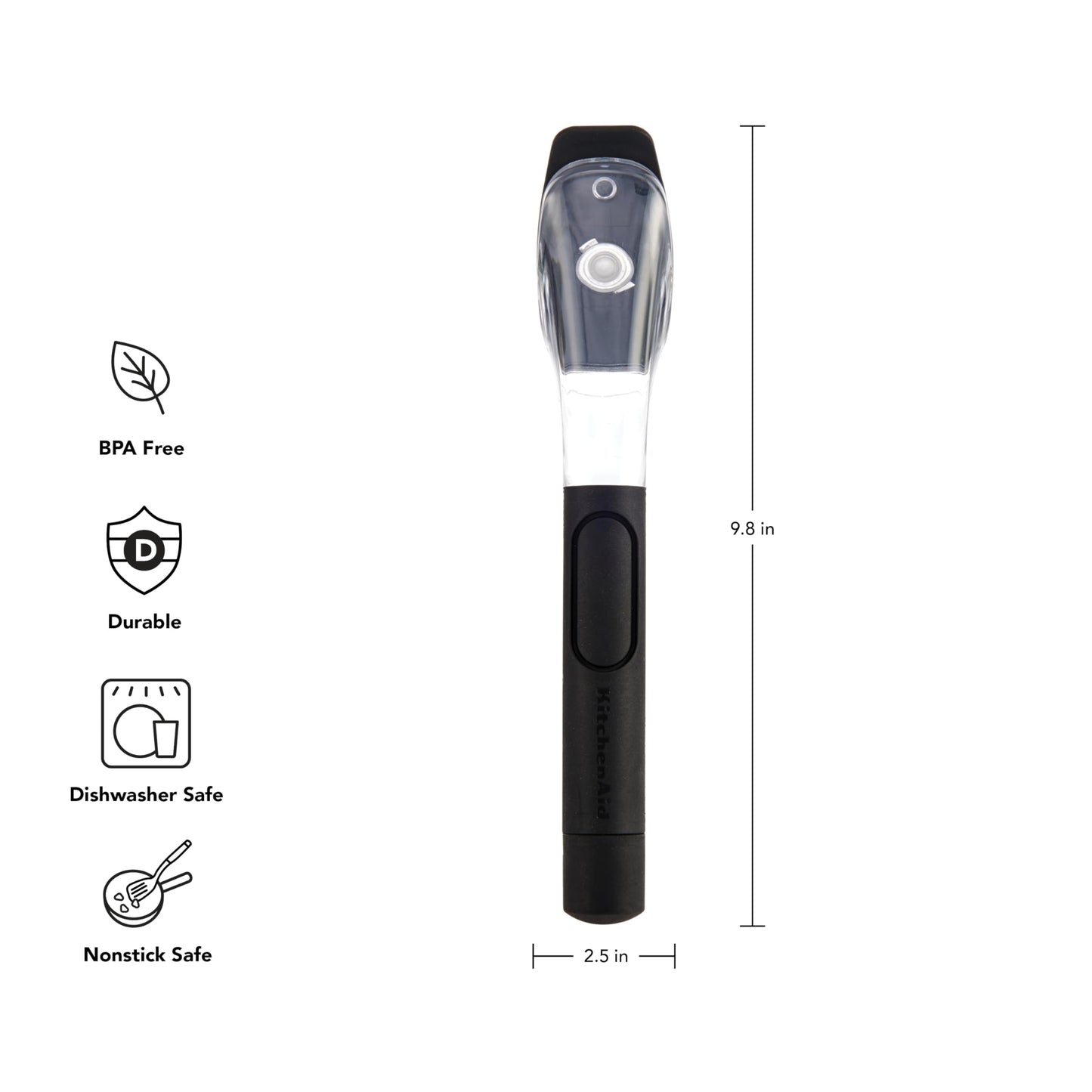 KitchenAid Soap Dispensing Sink Brush with Easy to Fill Handle, Nylon Bristles for Tough Cleaning, Comfort Grip Handle for Non Slip Grip, Black