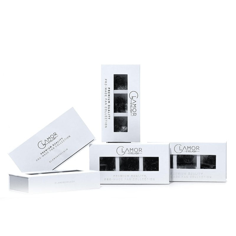 GLAMOREYELASH 750 Promade Fans Loose Mix, Natural Eyelashes Extensions 3D-16D, Handmade Individual Lashes 0.03/0.05/0.07mm Thickness, C CC D, 8-16mm Length for Fluffy Eyelash Cluster (14D-0.03-C, 15-16-17mm)