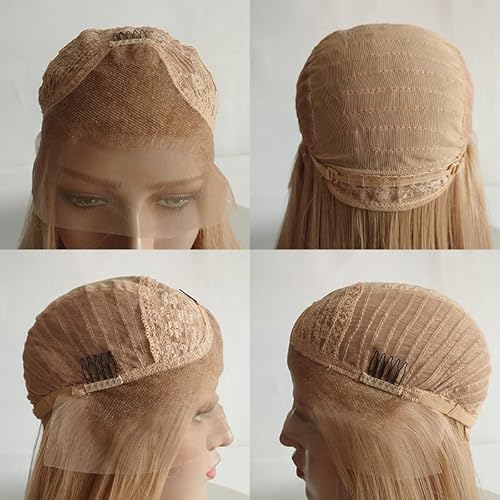 ELESTY Long Natural Curly Glueless Lace Front Wig Gloden Blonde Synthetic Lace Front Wigs for Women Left Part Glueless Heat Resistant Fiber Hair Daily Party Wig ¡¦