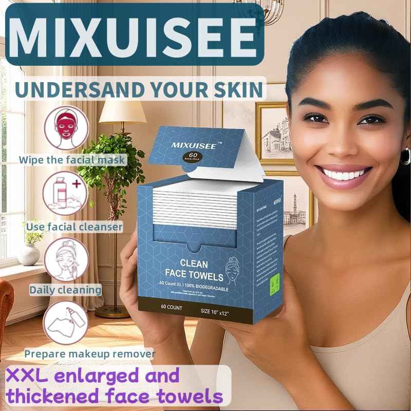 Disposable face towel, MIXUISEE thick and soft face towels. 100% cotton face cloths, facial towels 150% thickness. Increased size: 12 "x10", Makeup removal and cleaning (Extra thick 120 PCS)