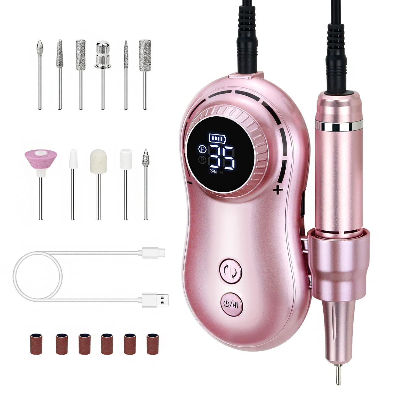 Professional Nail Drill 35000 RPM Rechargeable Electric Nail Drill Machine Portable with 11 Pcs Drill Bits for Acrylic Nails, Gel Nails, Manicure Pedicure Polishing