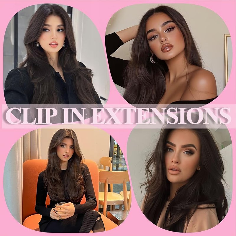 Clip in Hair Extensions Real Human Hair, 7Pcs 16 Inch Straight Brown Human Hair Extensions, 85g Dark Brown Seamless Invisible Real Clip in Human Hair Extensions, Double Weft Brazilian Remy Human Hair