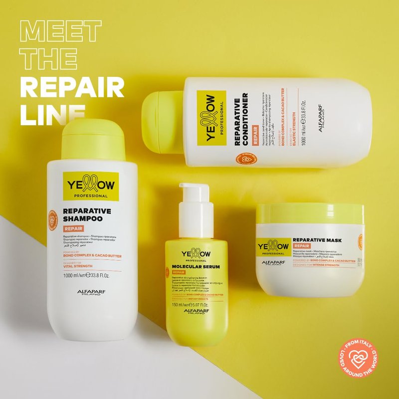 ALFAPARF MILANO Yellow Professional Repair Reparative Mask for Damaged Hair - Powered By Bond Complex & Cacao Butter - Designed For Intense Strength (16.9 fl oz / 500ml)