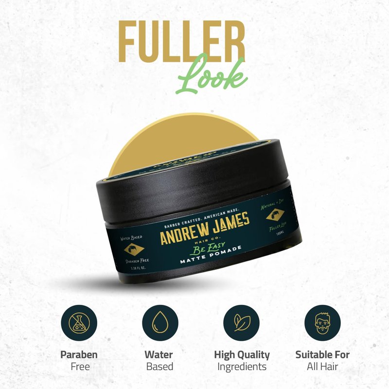 ANDREW JAMES Be Easy | Cream Pomade | Firm Strong Hold | Natural Matte Finish | 2.75 Ounce | Pack of 1
