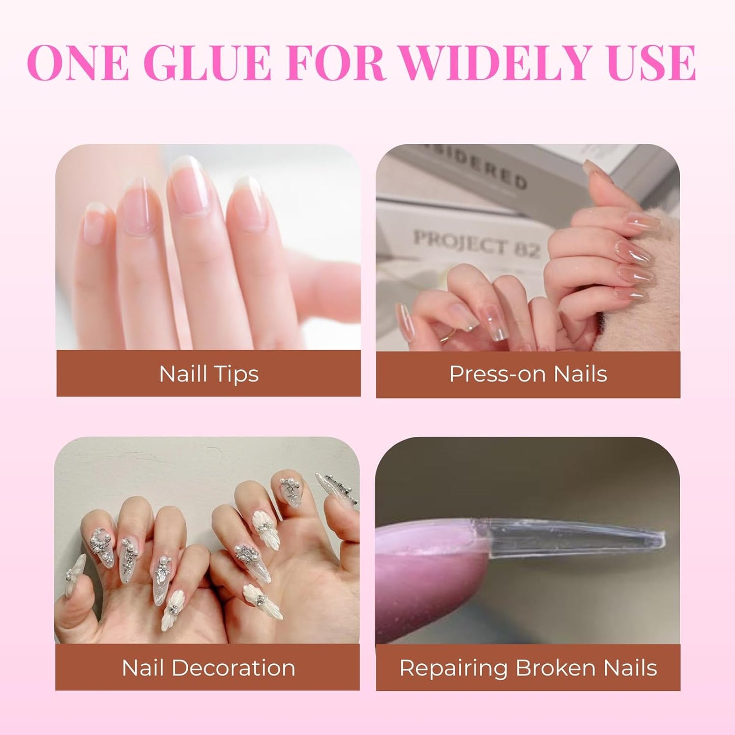 Super Strong Nail Glue for Acrylic Nails Press on Nails Professional Nail Glue for Nail Tips Fake Nails False Nails Long Lasting for Stick On Nails Broken Nails 0.07oz 12pcs