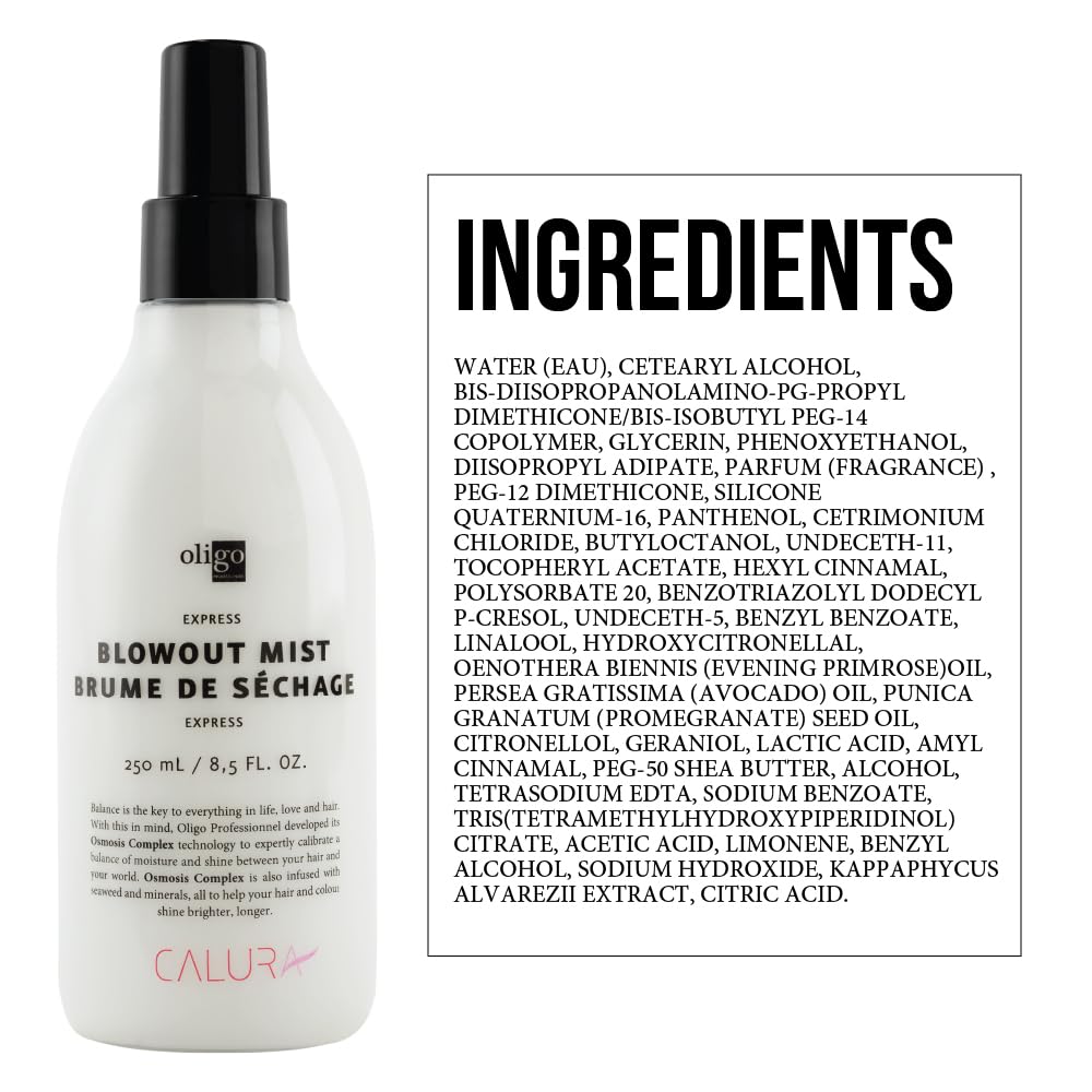 Calura Express Blowout Mist by Oligo Professional | Heat Protectant for Hair with Osmosis Complex Technology | Mineral Infused Heat Protectant Spray for Hair | Sulfate Free Hair Heat Protectant, 8.5oz