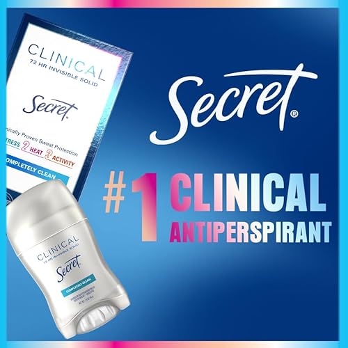 Secret Clinical Strength Antiperspirant Deodorant for Women, 3X Stress Protection, 72hr Sweat & Odor Protection, PH Balancing Minerals, Invisible Solid, Powder Protection Scent, 2.6 oz