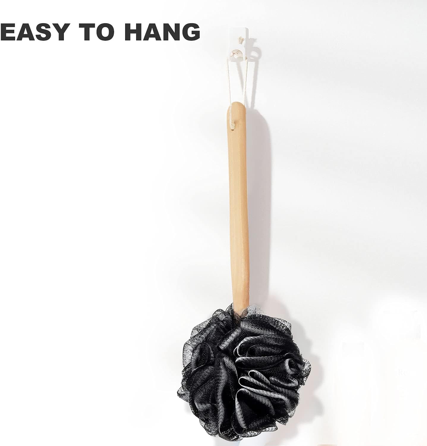 Loofah with Handle, Loofah on a Stick, Shower Sponge with Handle, Bath Brush, Shower Brush for Body, Back Scrubber for Shower, PE Soft Mesh Luffa for Men and Women