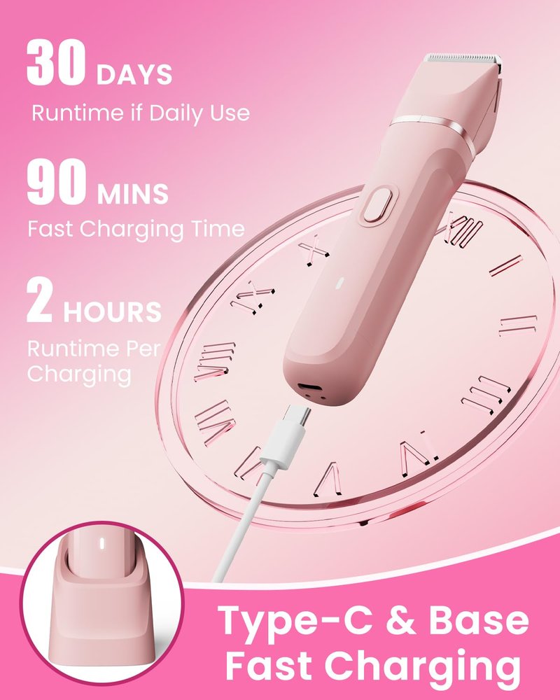 Bikini Trimmer for Women, Dovety 3 in 1 Painless Electric Razors for Women, Rechargeable Pubic Hair Trimmer Electric Shaver for Legs Body Facial Hair, IPX7 Waterproof, Ceramic Blade, USB Charge Dock