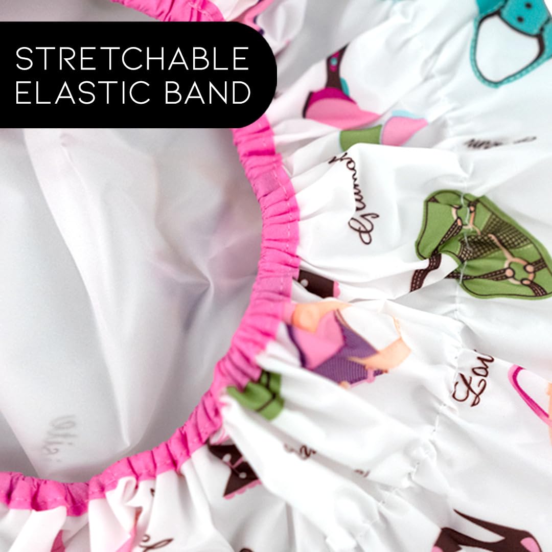 Reusable Shower Cap & Bath Cap & Lined, Oversized Waterproof Shower Caps Large Designed for all Hair Lengths with PEVA Lining & Elastic Band Stretch Hem Hair Hat - Fashionista Deco Dots