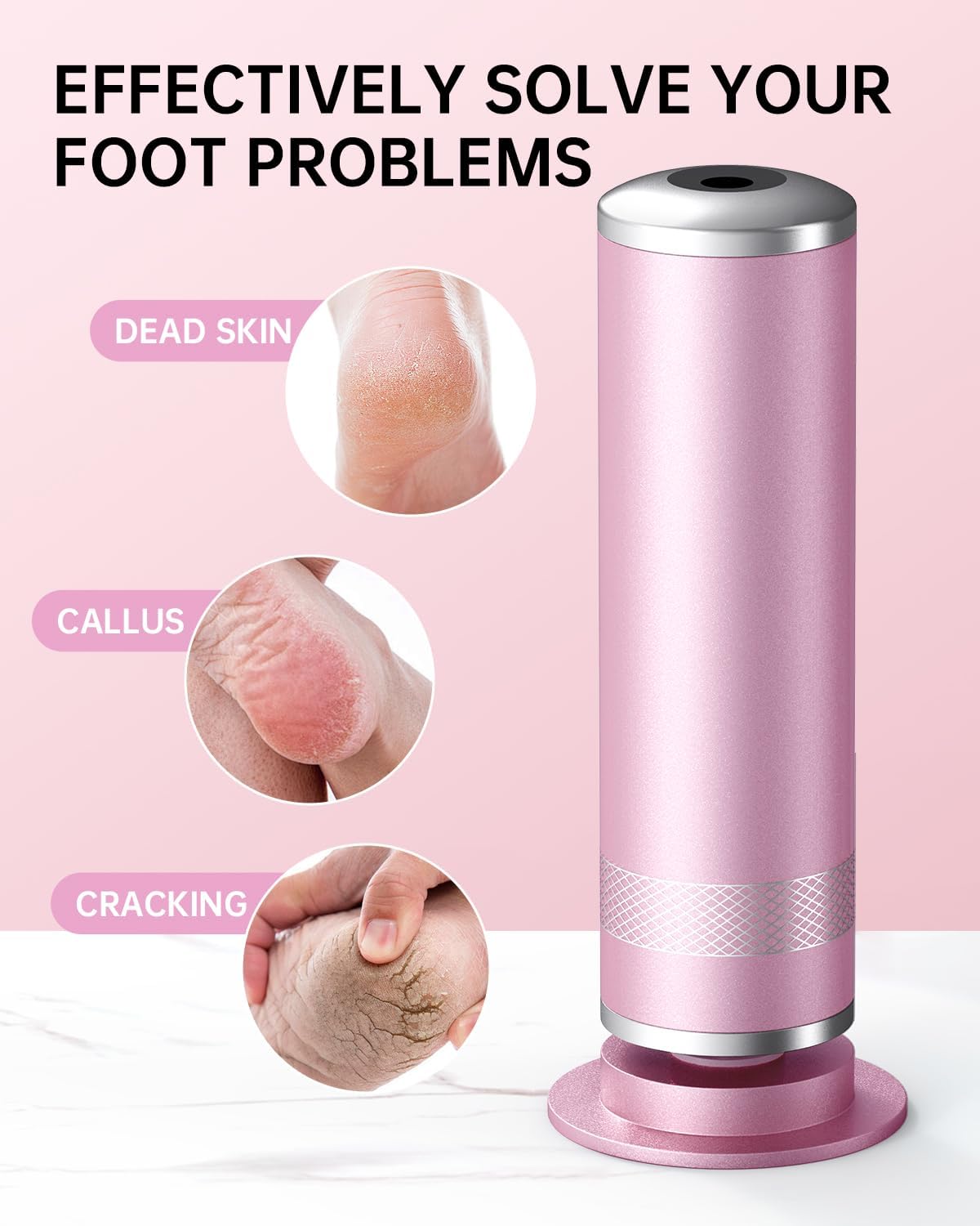 Electric Foot Callus Remover, Upgrade Electric Foot File Callus Remover for Feet, Adjustable Speed Foot File with 60 Pcs Sandpaper Discs, Foot Scrubber for Cracked, or Tough Skin and Calluses, Pink