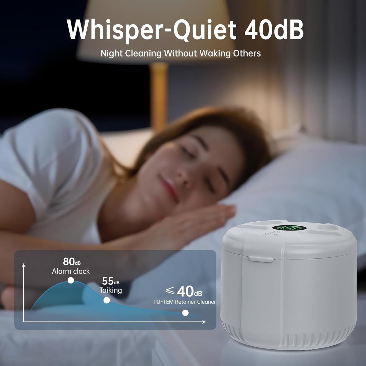 Ultrasonic Retainer Cleaner - 45kHz Dental Deep Cleaning Machine for Dentures, Aligners & Jewelry | 200ML Capacity, Timer 5/10/15 Mins