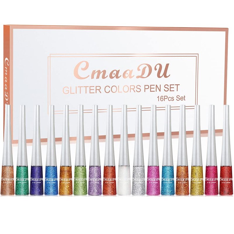 BONNIE CHOICE 16 Colors Glitter Eyeliner Liquid Set, Metallic Glitter Liquid Eyeshadow, Waterproof Long Lasting White Silver Rose Gold Pink Colorful Rainbow Eyeliners Gifts Mother's Day for Women