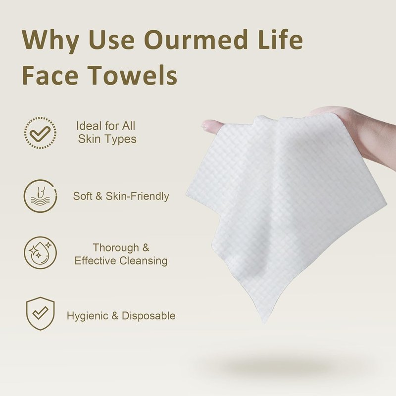 Disposable Biodegradable Facial Towels for Sensitive Skin - Lint-Free Makeup Remover Wipes | 10"×7.9", 180 Count