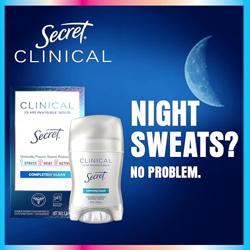 Secret Clinical Strength Antiperspirant Deodorant for Women, 3X Stress Protection, 72hr Sweat & Odor Protection, PH Balancing Minerals, Clear Gel, Completely Clean Scent, 2.6 oz