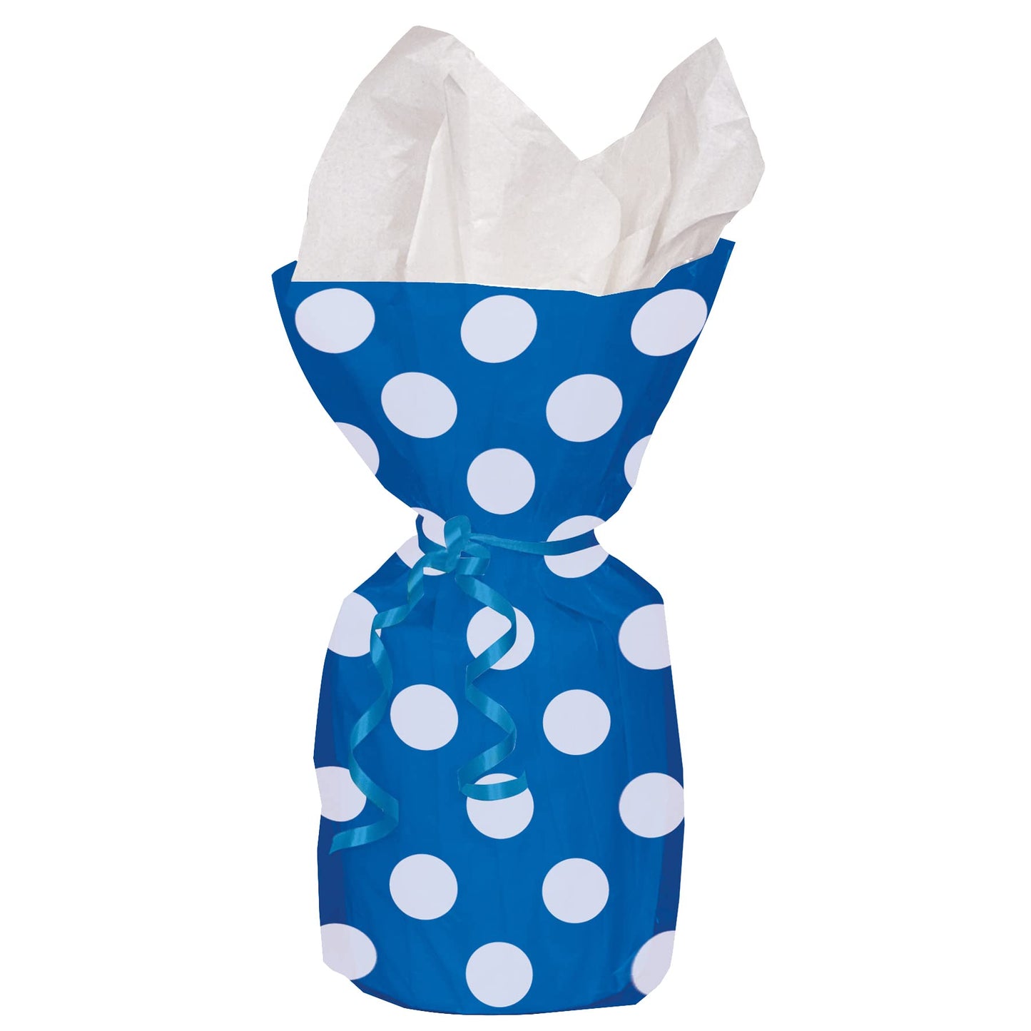 Royal Blue Polka Dots Cellophane Bags - 14" x 5.63" (Pack Of 20) | Premium Elegant Treat Bags For Gifts, Party Favors & Candy Packaging