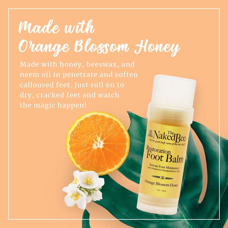The Naked Bee Foot Balm for Restoration Heel (2 oz) Orange Blossom Honey Foot Balm - Intensive Repair & Cracked Heel Treatment - Deeply Moisturizing & Nourishing for Dry, Tired Feet