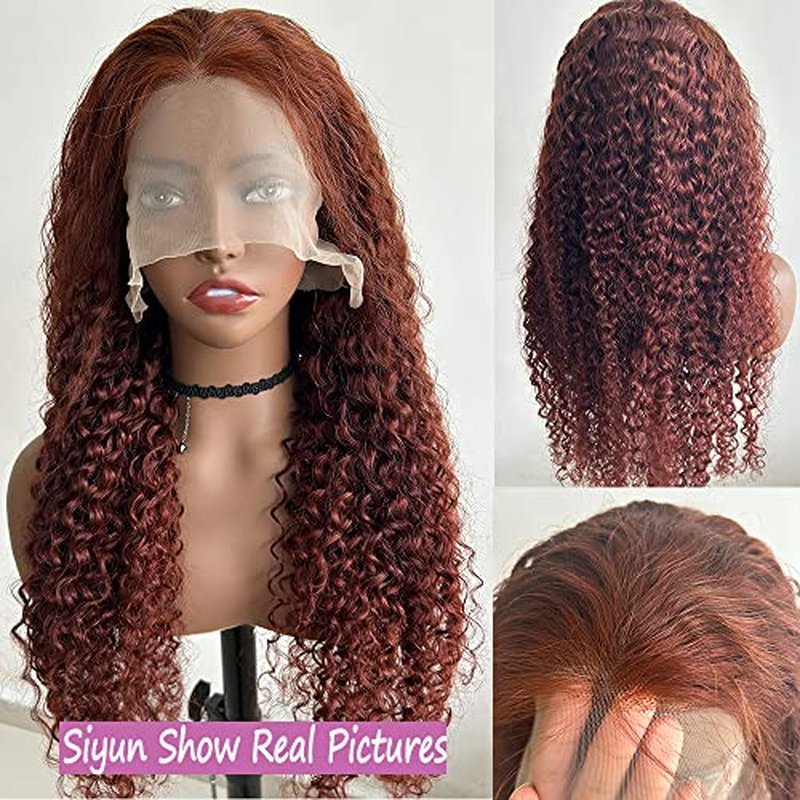 Siyun Show 13x4 Reddish Brown Deep Wave Lace Front Wigs Human Hair Wigs for Black Women Pre Plucked 180% Density Auburn Wig 28 Inch