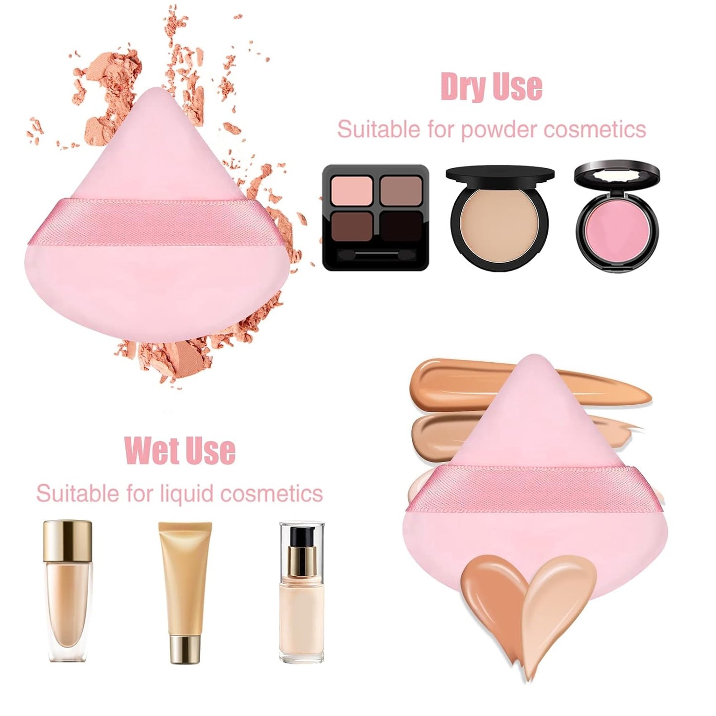 Pimoys 15 Pieces Powder Puff Face Soft Triangle Makeup Velour Puff, Beauty Sponge for Loose Powder and Cosmetic Foundation, Blender Makeup Tool (Black, Pink, Flesh)