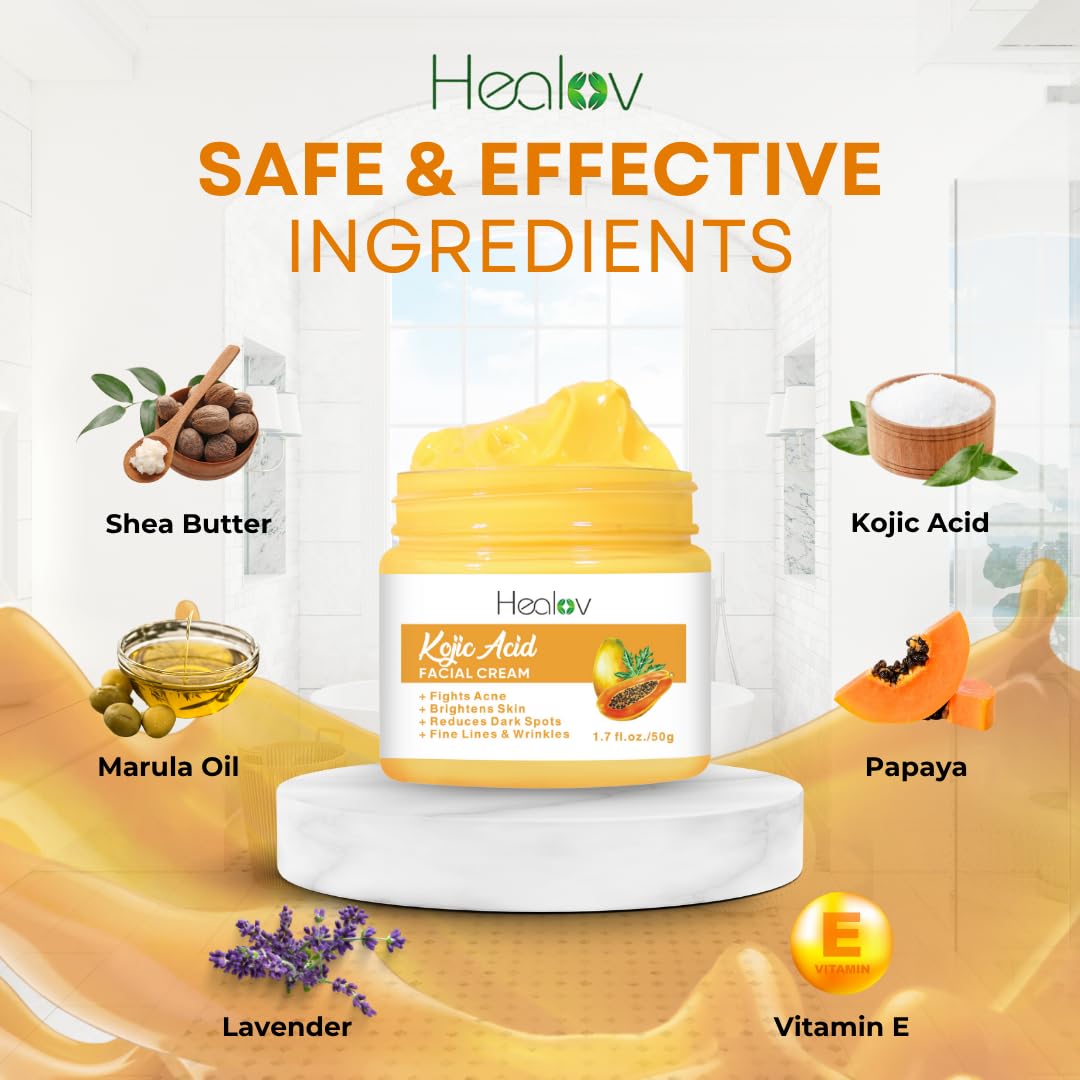 Kojic Acid Cream – Skin Brightening Cream for Age Spots, Hyperpigmentation, Intimate Areas – Dark Spot Remover, Reduces Acne, Scars, and Evens Tone – Kojic Acid Lotion for Brighter, Glowing Look