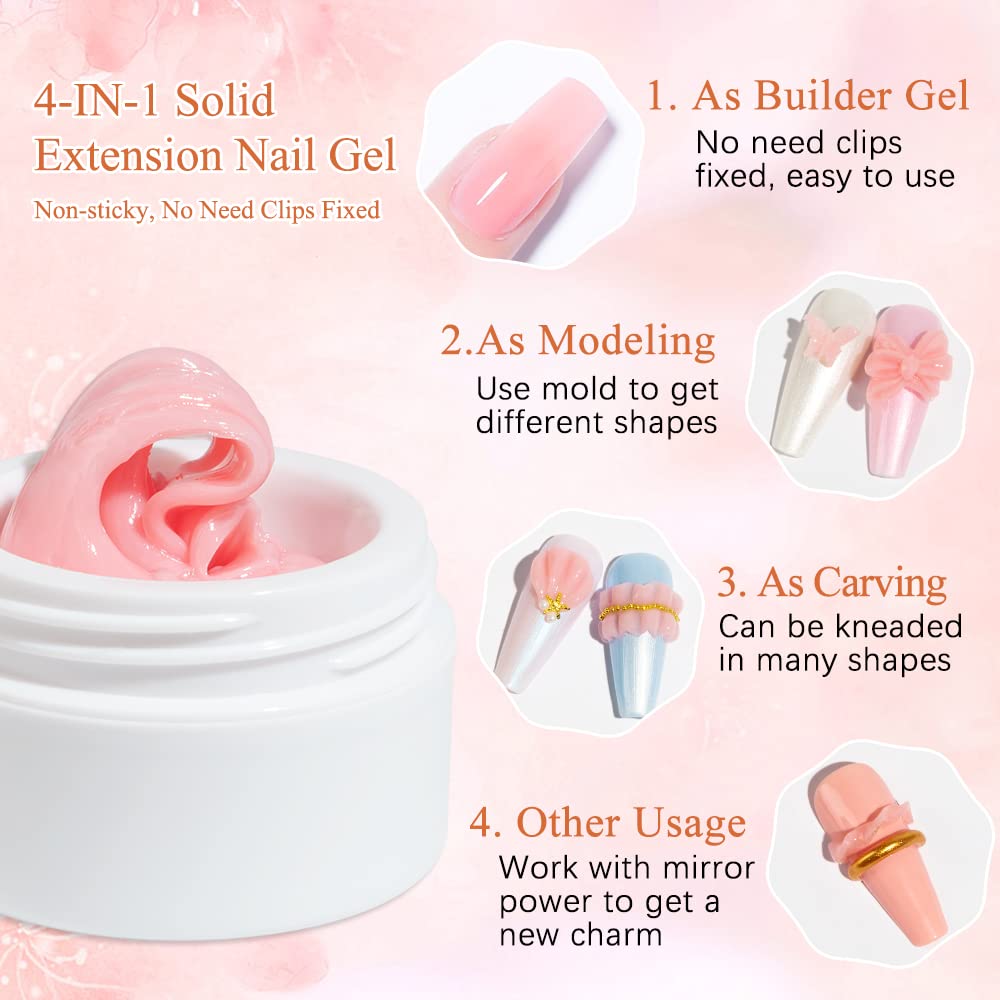 MIZHSE Solid Builder Gel for Nails, Clear Non-Sticky Sculpting Gel, 3D Nail Art Carving Building Modeling Hard Nail Extension Soak Off UV/LED Nail Art Salon Home DIY 15g