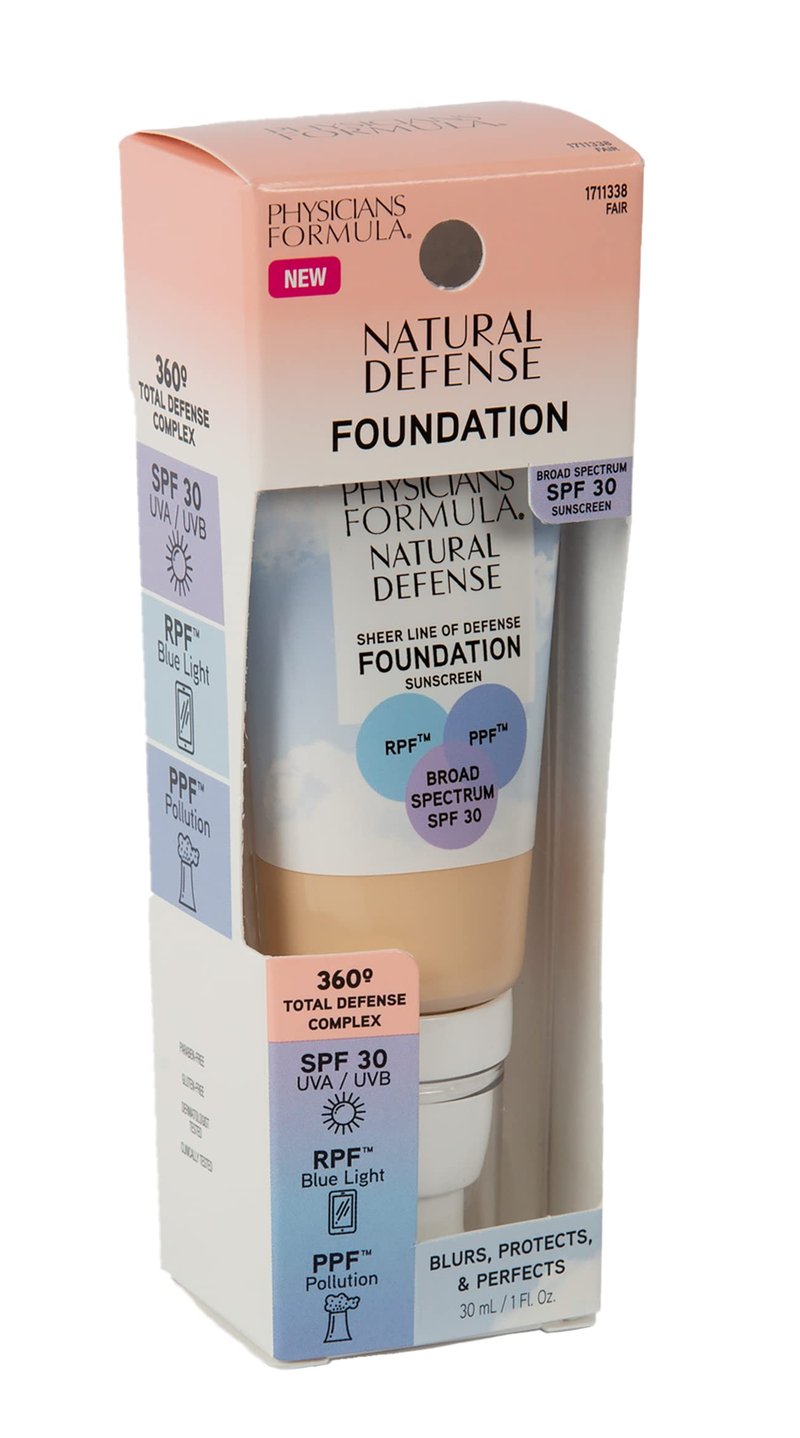 Physicians Formula Natural Defense Sheer Line of Defense Foundation, Light-to-Medium, SPF 30, Tinted Sunscreen | Dermatologist Tested, Clinicially Tested
