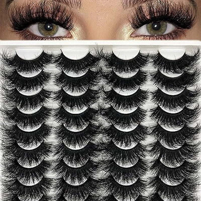 Mink Lashes Fluffy Wispy 20mm 3D Volume Full Dramatic Faux Mink D Curl Long Strip Lashes Pack 25 mm Big Cat Eye False Eyelashes